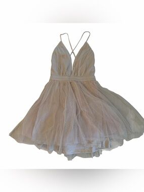 MANIJU Sparkle Tulle Mini Dress in Light Nude